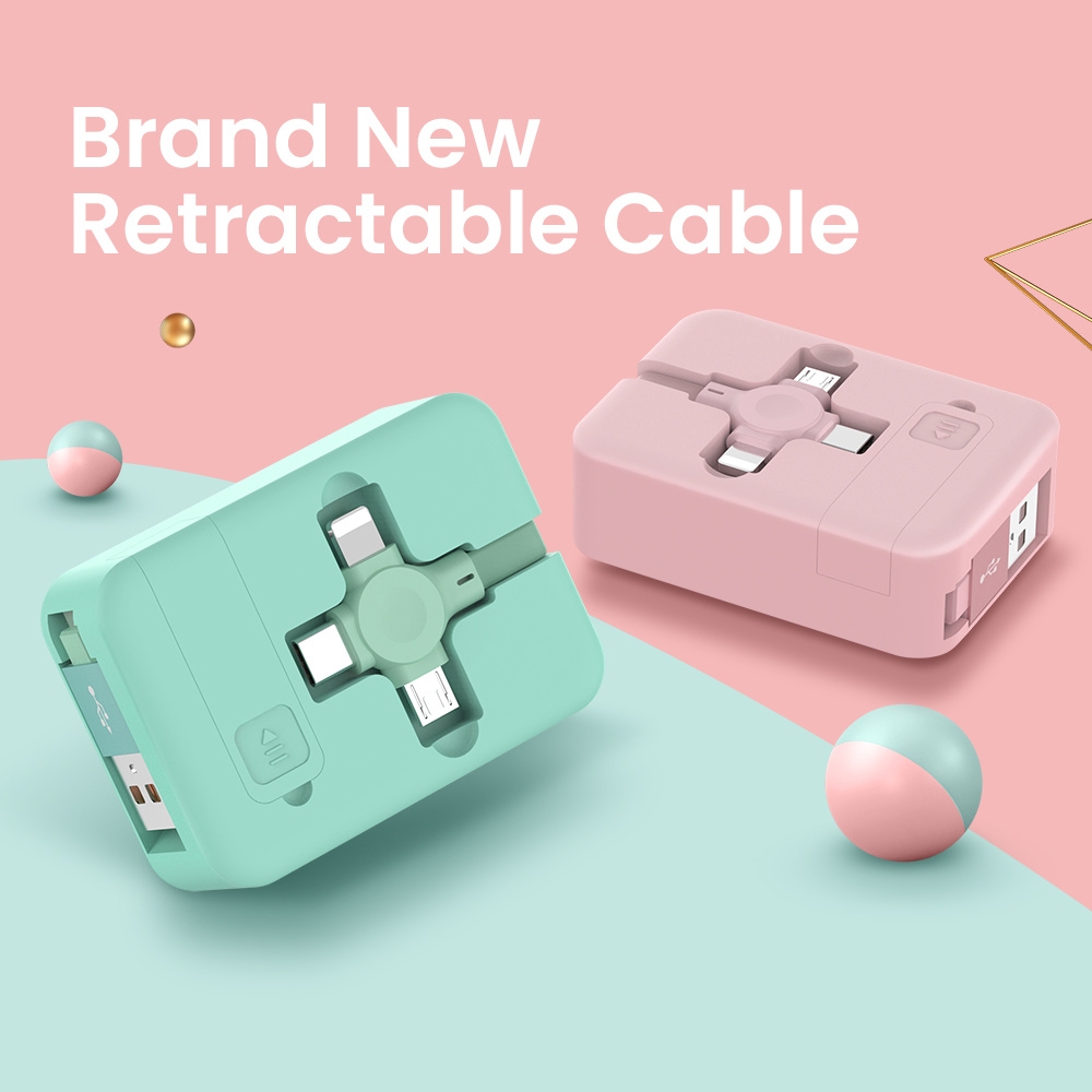 4 In 1 Retractable USB Cable Creative Macaron Type C Micro Cable For I Phone With Phone Stand Charging Data Cable Line Storage Box - Image 9